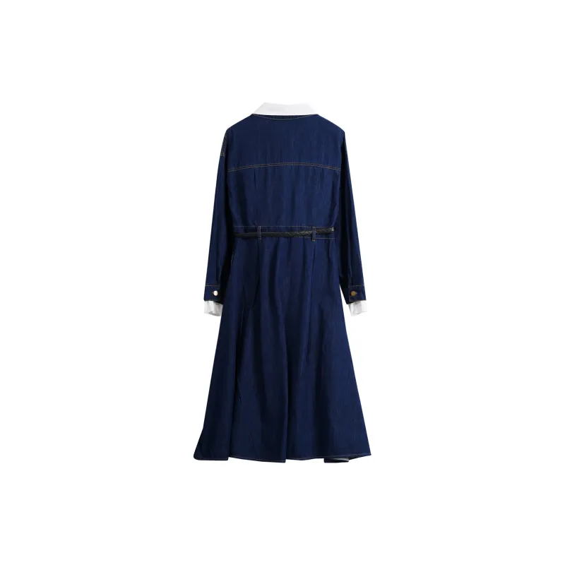 Olrain Long Sleeved Dresses Women's Dark Blue-1