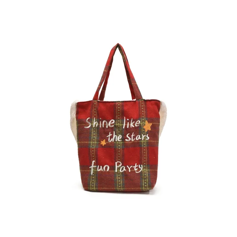SUN ERATH&U Plush Tote Bag Shopping Bag Shoulder Bags Large Size Women's Red/Yellow-2