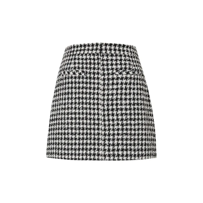 Hopeshow Casual Short Skirts Women's White Base Black Plaid-1