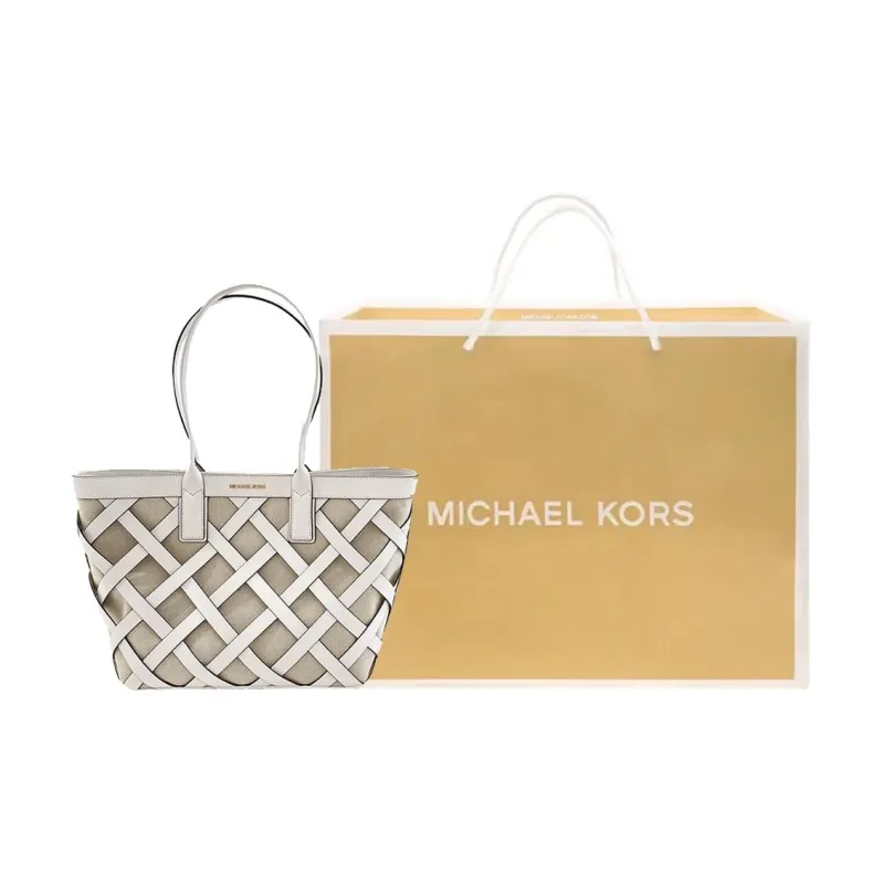 MICHAEL KORS Sienna Leather Tote Bag, Shopping Bag, Handbag Women's Optical Fibers White-5