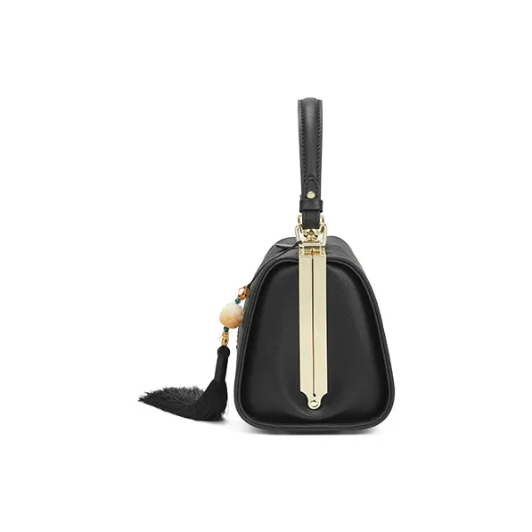 Ancient Yi Xi Mulberry Silk Handbag, Crossbody Bag Medium Size Women's Black-3