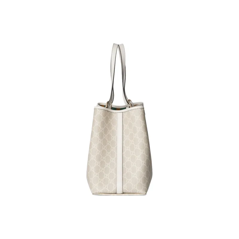 GUCCI GG Emblem Coated Canvas Tote Bag Shopping Bag Handbag Shoulder Bag Medium Size Women's Beige & White-2
