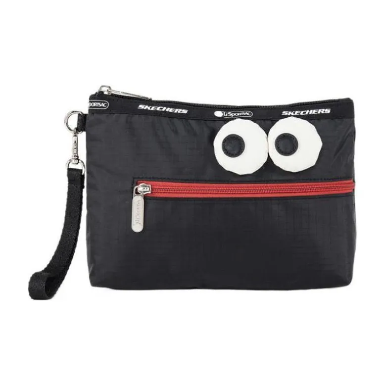 Skechers LeSportsac Collaboration Fabric Coin Purse, Makeup Bag, Clutch Medium Size Unisex Carbon Black-0
