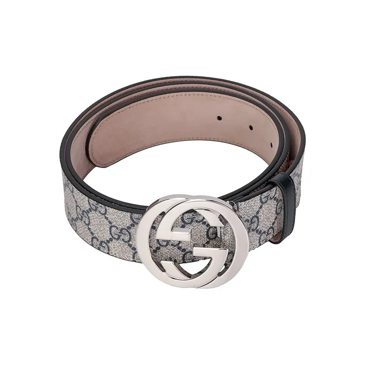 GUCCI Interlocking G Palladium Buckle Belt Gg Supreme 1.5'W-1