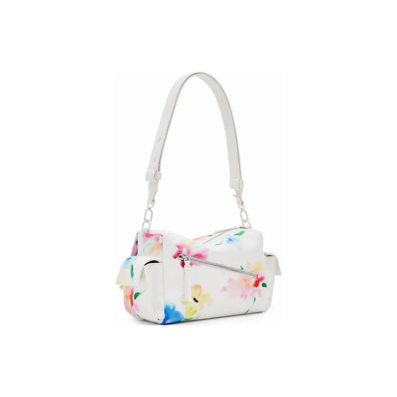 Desigual Recycled PU Shoulder Bag Medium Size Women's White & Multicolor-2