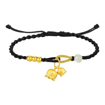 ZHIAIYONGHENG Niche Design Sense Weaves Retro Orchid Flowers Solid Gold Fixed Price Gold Bracelet Unisex