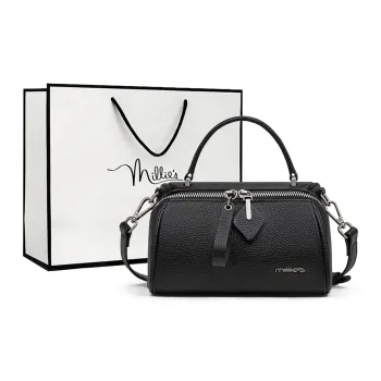 MILLIE'S Cow Leather Handbag Shoulder Bag Crossbody Bag Boston Bag Regular Women's Black/Burgundy/Khaki