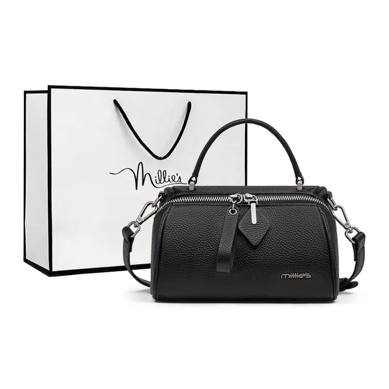 MILLIE'S Cow Leather Handbag, Shoulder Bag, Crossbody Bag, Boston Bag Regular Women's Black/Burgundy/Khaki-0