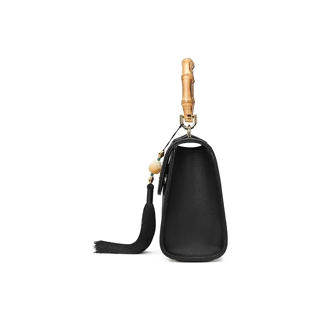 Ancient Yi Xi Mulberry Silk Cheongsam Vintage Handbag, Crossbody Bag Medium Size Women's Black-3