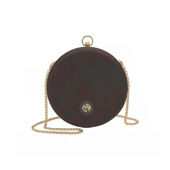 Ancient Yi Xi Mulberry Silk Round Bag Shoulder Bag Small Size Women's Dark Red Brown-0