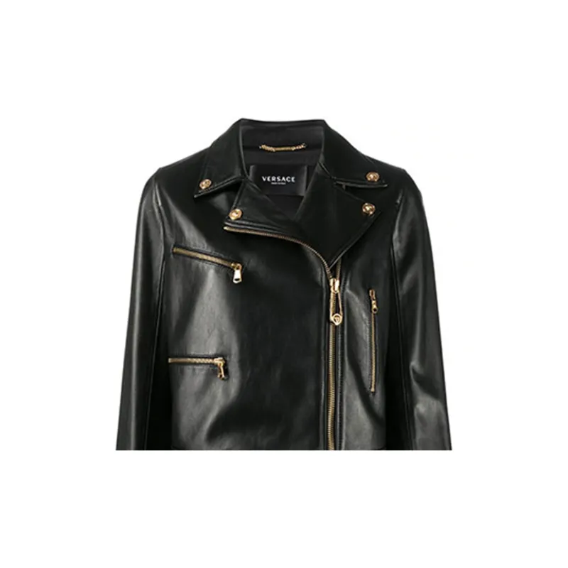 VERSACE Leather Jackets Women's Black-4