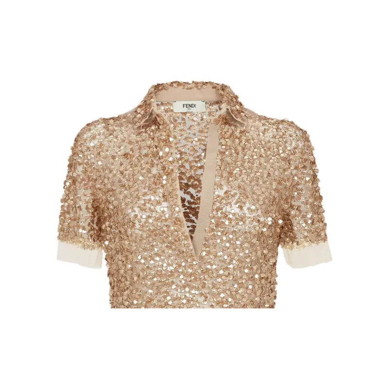 FENDI FW24 Short Sleeved Dresses Women's Gold-4