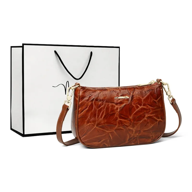 MILLIE'S Cow Leather Crossbody Bag Handbag Shoulder Bag Small Size Women's Black/Brown-6