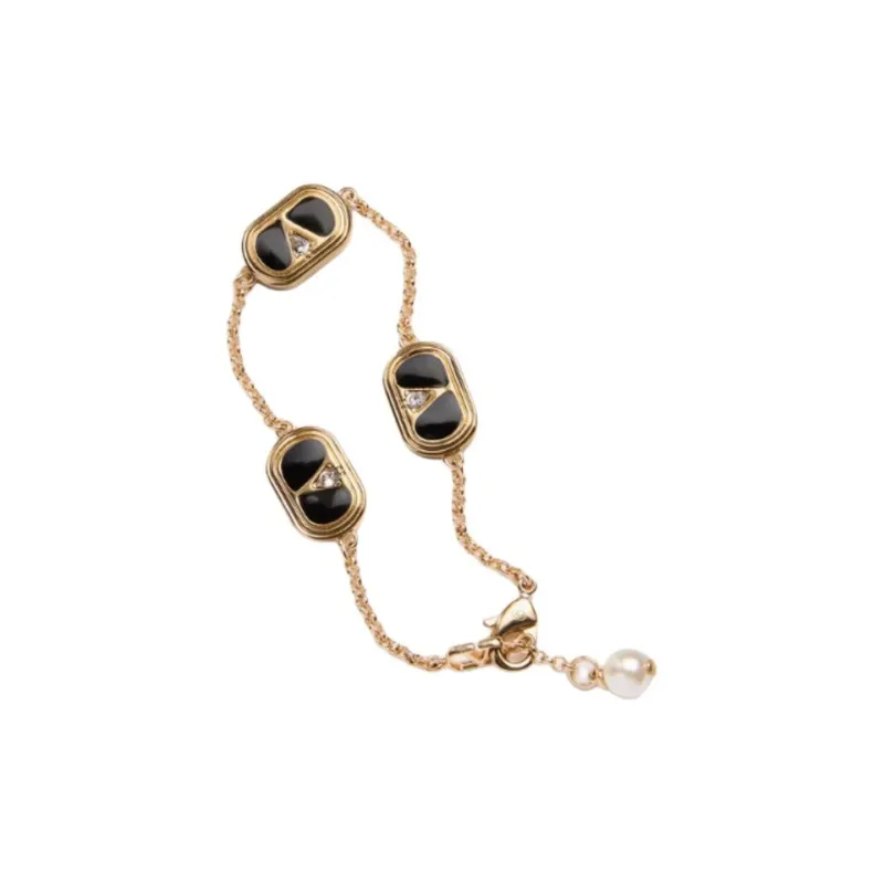 Valentino Metal, Enamel, Faux Crystal, Pearl Bracelets Women's Gold-2