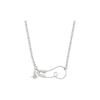 Vivienne Westwood Brass Saturn Pendant Safety Pin Necklace Men's Silver