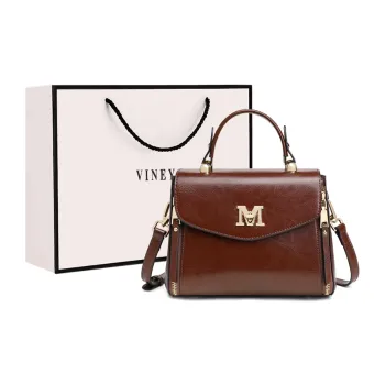 VINEY Cow Leather Patchwork Synthetic Leather Crossbody Bags Handbags Women's Coffee