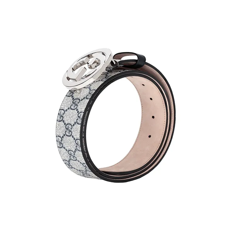 GUCCI Interlocking G Palladium Buckle Belt Gg Supreme 1.5'W-2