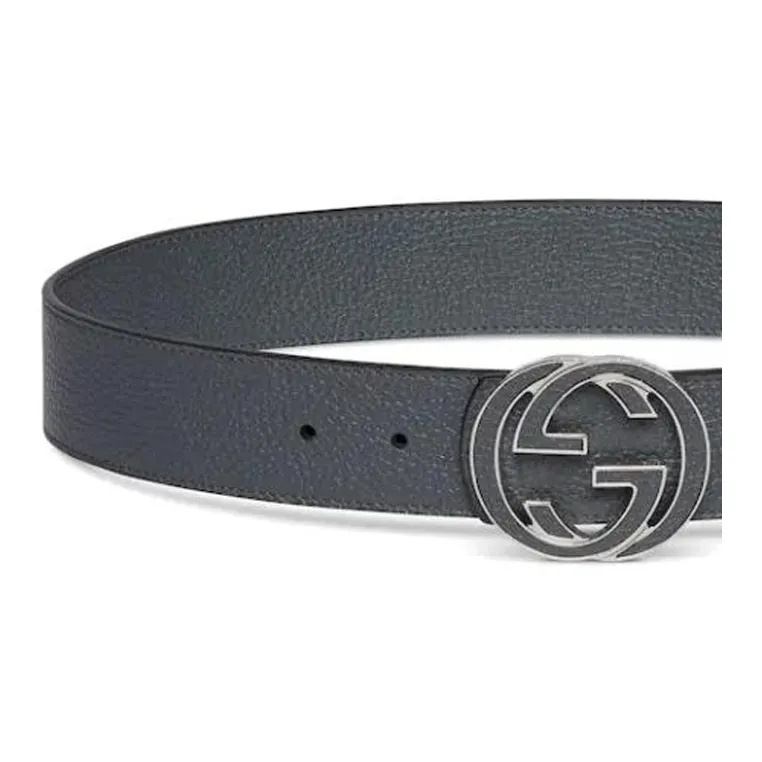 GUCCI Leather Belts Unisex Gray Width  4CM-1