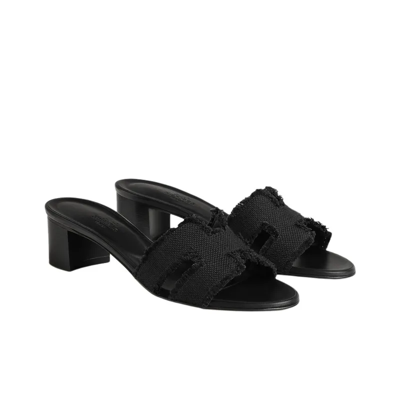 HERMES Oasis Slide Slippers 5cm Women's Black-2