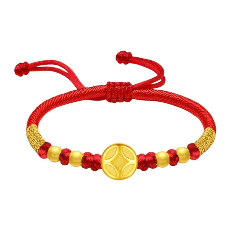 ZHIAIYONGHENG Ethnic Style Classical Style Versatile Fortune Lock Solid Gold Fixed Price Gold Bracelet Unisex-6
