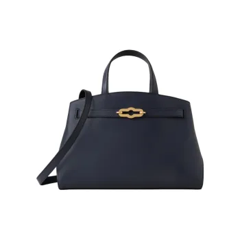 Mulberry Leather Tote Bag, Shopping Bag, Shoulder Bag, Handbag Trumpets Women's Dark Blue