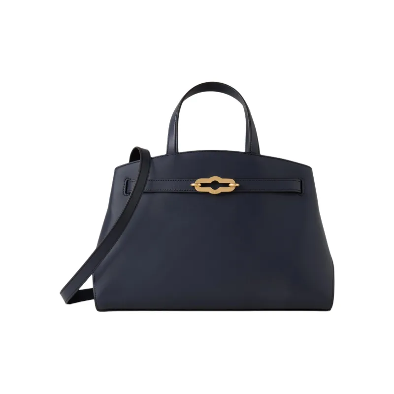 Mulberry Leather Tote Bag, Shopping Bag, Shoulder Bag, Handbag Trumpets Women's Dark Blue-0
