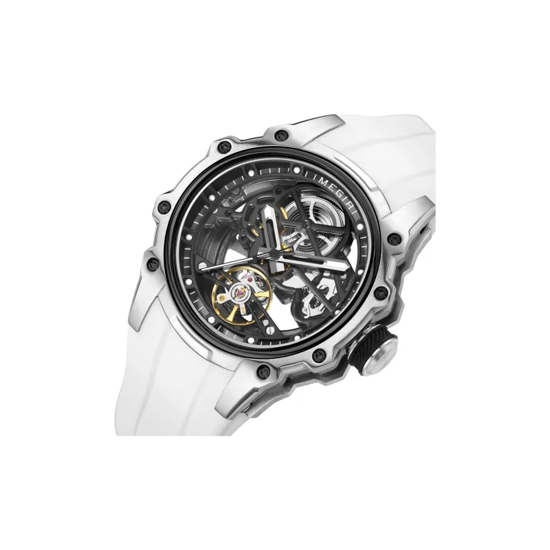 MEGIR Mechanical Movement Silicone Strap Watch Men's Watches Cut-Out Dial-1