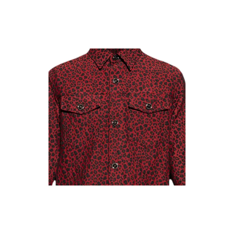 VERSACE Leopard Embroidered Button Up Shirt-4
