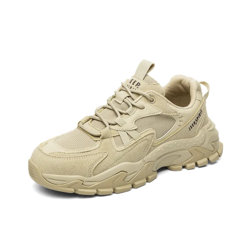 JEEP SPIRIT Cushioning Anti Slip Wear Resistant Breathable Height Increasing Low Top Chunky Sneakers Men's Light Sandy-2