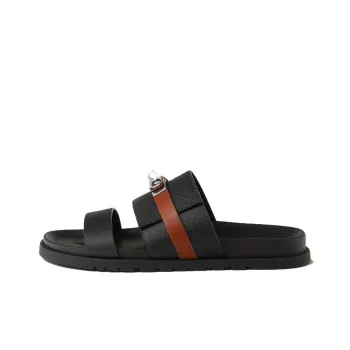 HERMES Rubber Sole Quiet Slide Slippers Men's Black