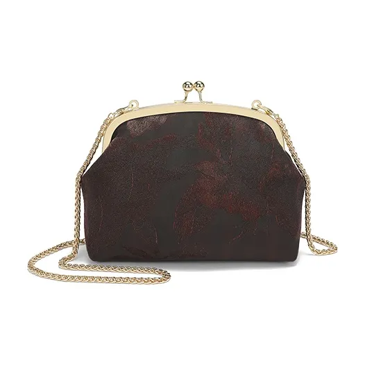 Ancient Yi Xi Silk Shoulder Bag Trumpets Women's Dark Red Brown-2