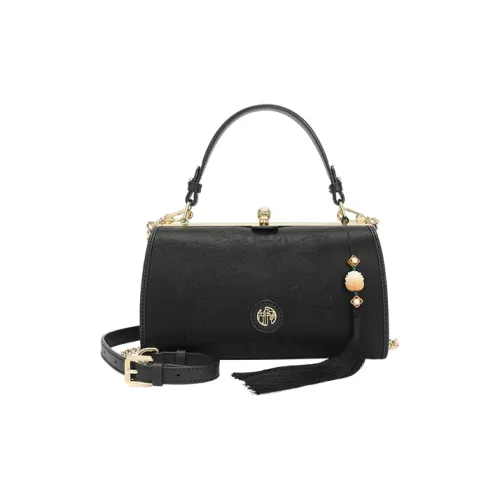Ancient Yi Xi Mulberry Silk Handbag, Crossbody Bag Medium Size Women's Black