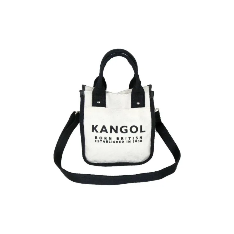 KANGOL Cotton Canvas Canvas Bag Tote Bag Shopping Bag Portable Crossbody Bag Shoulder Bag Small Size Unisex White-3