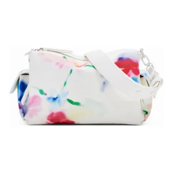 Desigual Recycled PU Shoulder Bag Medium Size Women's White & Multicolor