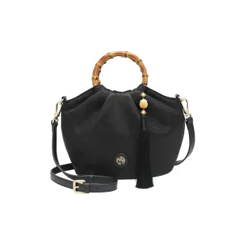 Ancient Yi Xi Mulberry Silk Cheongsam Xiangyun Gauze Bamboo Fringe Handbag Medium Size Women's Black