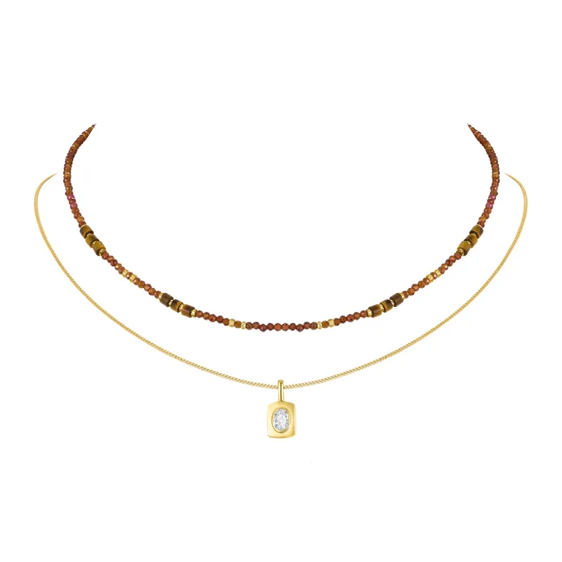 ZEGL Tiger's Eye Stone Necklaces Women's-0