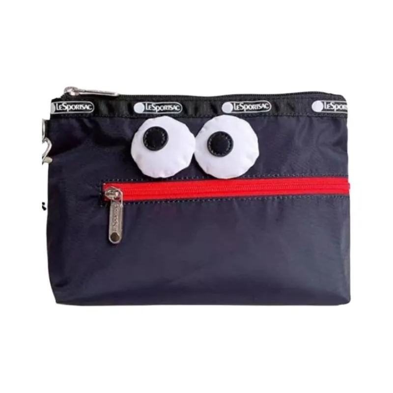 Skechers LeSportsac Collaboration Fabric Coin Purse, Makeup Bag, Clutch Medium Size Unisex Carbon Black-1