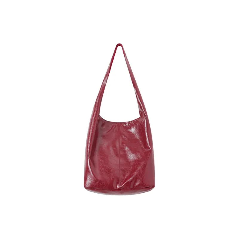 Crying Center PU Shoulder Bag Medium Large Unisex Brown/Red/Black-6