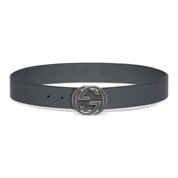 GUCCI Leather Belts Unisex Gray Width  4CM