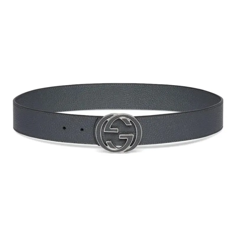 GUCCI Leather Belts Unisex Gray Width  4CM-0