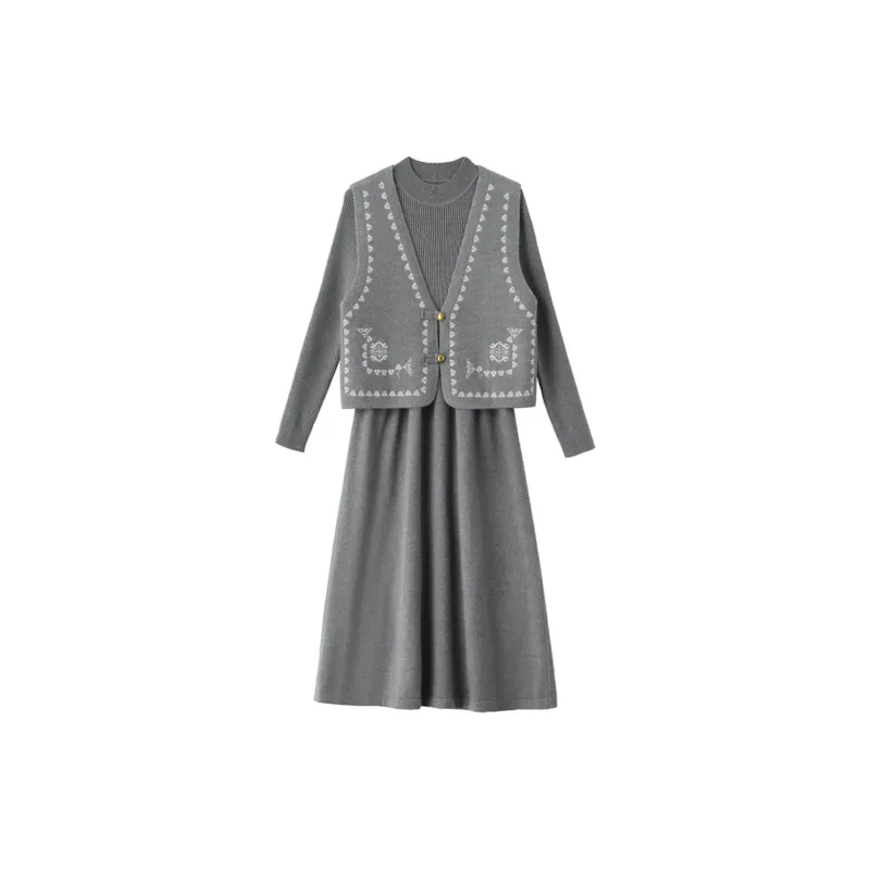 Yi Mengyuan Skirt Set Women's Smoke Gray-0