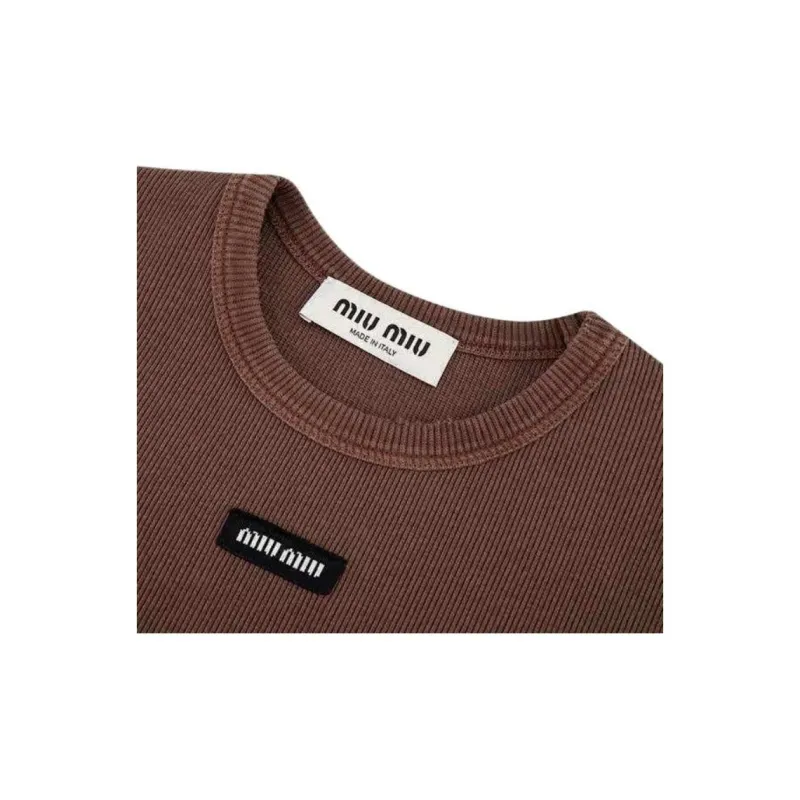 MIU MIU SS25 Crop Tops Women's Cocoa Brown-6