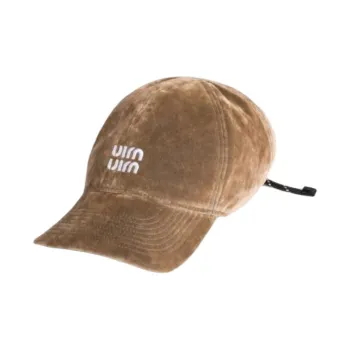MIU MIU Cotton Leather Velvet Baseball Caps Women's Brown