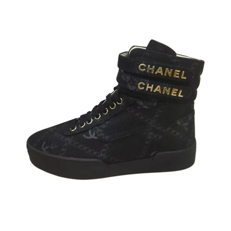 CHANEL High Top Skateboard Shoes Women's Black-0