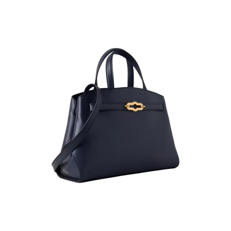 Mulberry Leather Tote Bag, Shopping Bag, Shoulder Bag, Handbag Trumpets Women's Dark Blue-1