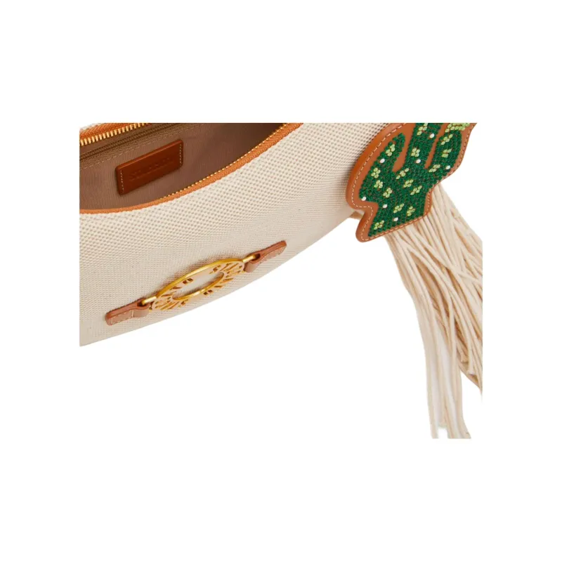 Staccato Fabric One Shoulder Handbags Large Size Women's Beige Apricot & Brown-4