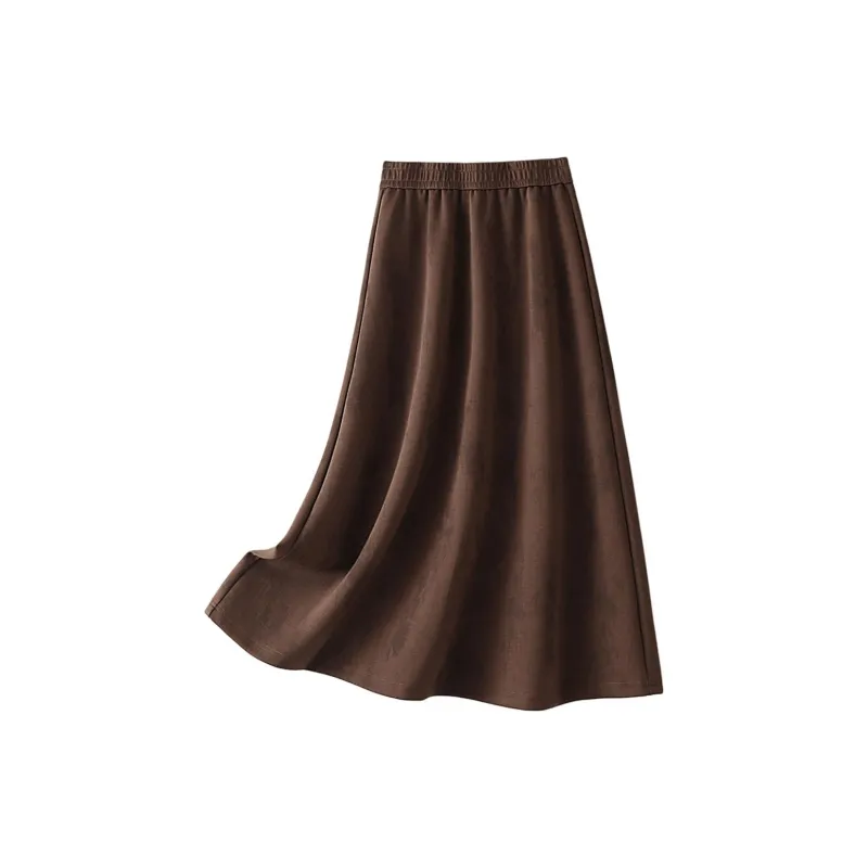 IHIMI Casual Long Skirt Women's Brown-1