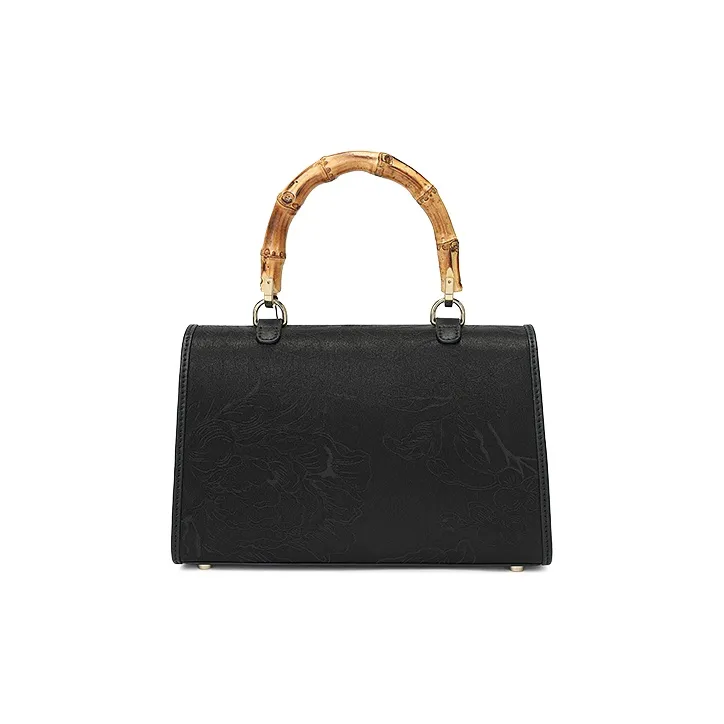 Ancient Yi Xi Mulberry Silk Cheongsam Vintage Handbag, Crossbody Bag Medium Size Women's Black-2