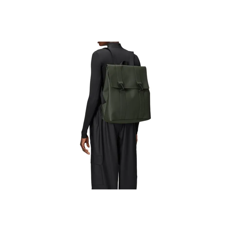 Rains Polyurethane Coating Texture Polyester Backpack Regular Unisex Green-2