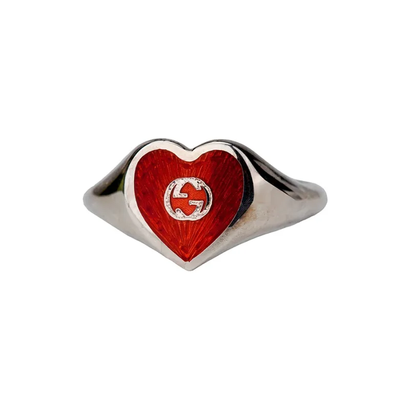 GUCCI Ring With Interlocking G Enamel Heart-1